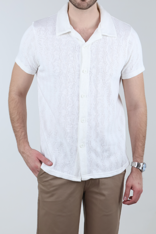 Camisa Blanca Casual Hombre Tejido De Punto Manga Corta Ligera
